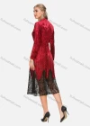 Wholesale Women's Elegant Mock Neck Long Sleeve Velvet Lace Hem Midi Dress - Liuhuamall