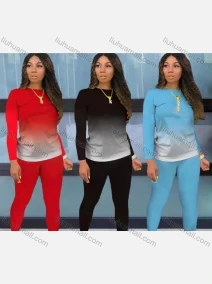 Wholesale Women's Casual Long Sleeve Ombre Blouse & Legging Set, LIUHUA CLOTHING WHOLESALE
