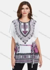 Wholesale Women's LightWeight Loose Fit Batwing Sleeve Tribal Print Mid Length Top With Belt - Liuhuamall