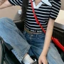 Wholesale Women's Casual Striped Turn Down Collar Short Sleeve Crop Blouse M936# preview