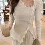 Wholesale Women's Casual Plain Ruffle Trim Split Hem Ribbed Knit Sweater Tops 8058# preview