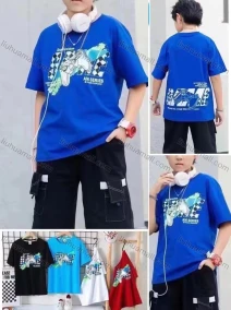 Wholesale Boy's Casual Graphic & Letter Print 100% Cotton Round Neck Short Sleeve Tee, LIUHUA CLOTHING WHOLESALE