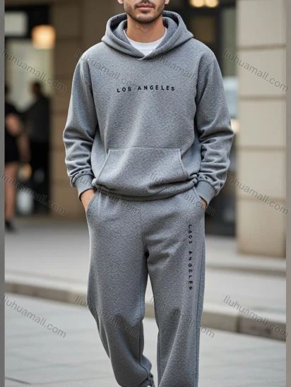 Wholesale Men's 2-Piece Cool Gray Lounge Set | Wholesale Hoodie + Joggers Combo - Los Angeles Style for Bulk Buyers