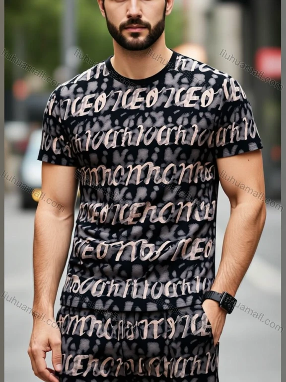 Wholesale Men's 2-Piece Black Gray Graphic Set | Wholesale Hoodie + Shorts Bulk Purchase - Streetwear Ready