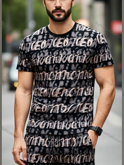 Wholesale Men's 2-Piece Black Gray Graphic Set | Wholesale Hoodie + Shorts Bulk Purchase - Streetwear Ready