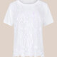 Women's Casual Round Neck Short Sleeve Embroidery Lace Sequin Plain Asymmetrical Hem T-Shirt 01# White Clothing Wholesale Market -LIUHUA