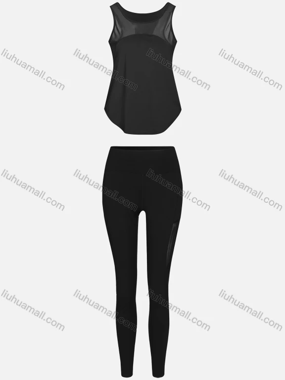 Wholesale Women's Sporty Breathable Mesh Quick Dry Letter Tank Top & Seamless Leggings 2 Piece Yoga Workout Outfits 1009#&1017#