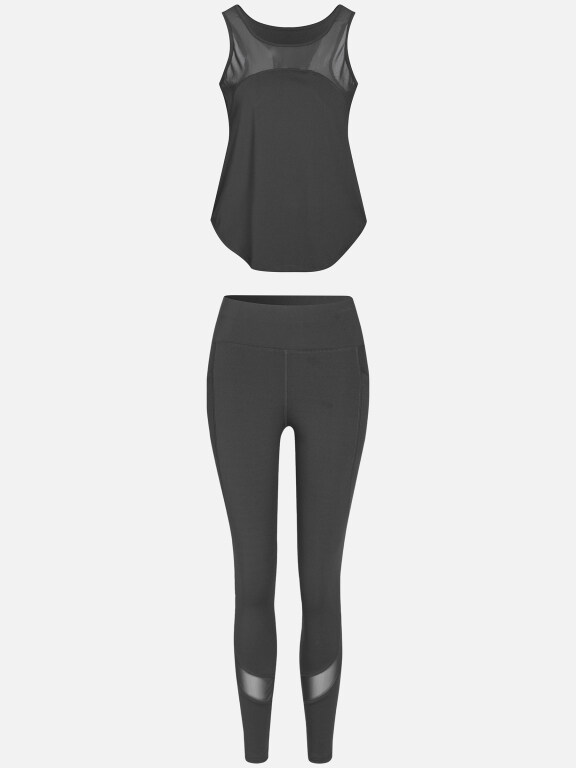 Women's Sporty Breathable Mesh Quick Dry Letter Tank Top & Seamless Leggings 2 Piece Yoga Workout Outfits 1007#&1017#, Clothing Wholesale Market -LIUHUA, WOMEN, Active-Outdoor