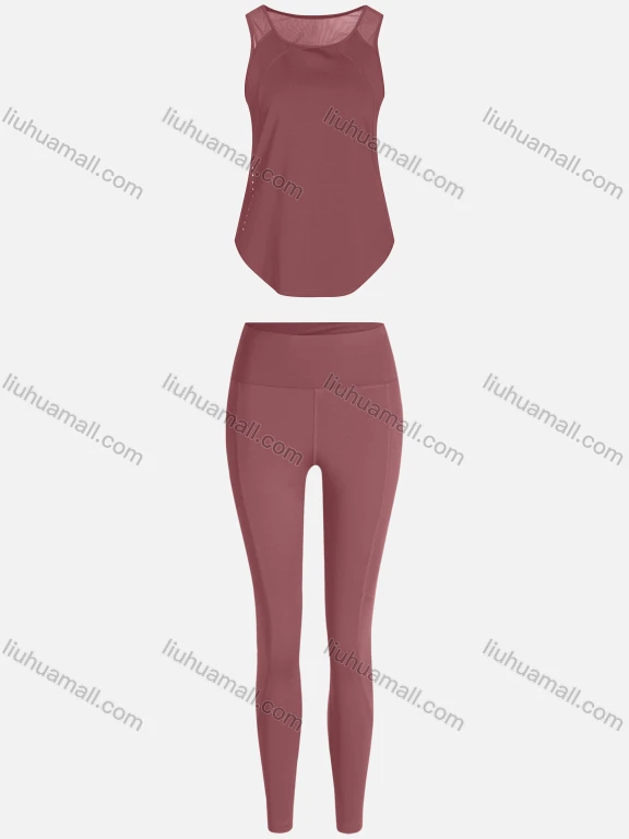 Wholesale Women's Sporty Breathable Mesh Quick Dry Plain Tank Top & Seamless Leggings 2 Piece Yoga Workout Outfits 1009#&1016#