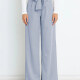 Women's Casual Plain Paper Bag Waist Ruched Patch Pocket Wide Leg Pants With Belt Light Blue Clothing Wholesale Market -LIUHUA