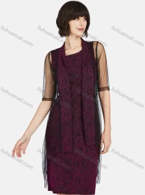 Wholesale Women's Casual Lace Sleeve Jacquard Dress & See Through Cardigan Set, LIUHUA CLOTHING WHOLESALE