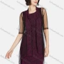 Wholesale Women's Casual Lace Sleeve Jacquard Dress & See Through Cardigan Set preview