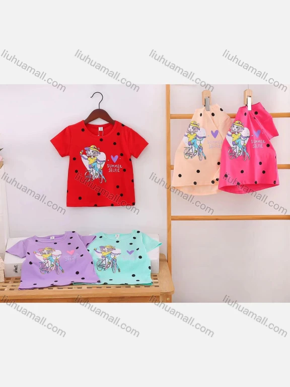 Wholesale Girl's Casual Cartoon Print Round Neck Short Sleeve Modal Cotton Tee