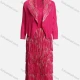 Wholesale Women's Trendy Plain Tassel Layered Pleated V Neck Tank Dress & Long Sleeve Lapel Jacket 2 Piece Set Rose Red Clothing Wholesale Market Liuhua