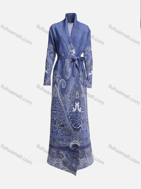 Wholesale Women's Elegant Folk Art Paisley Long Sleeve Lace Up Maxi Cardigan With Belt