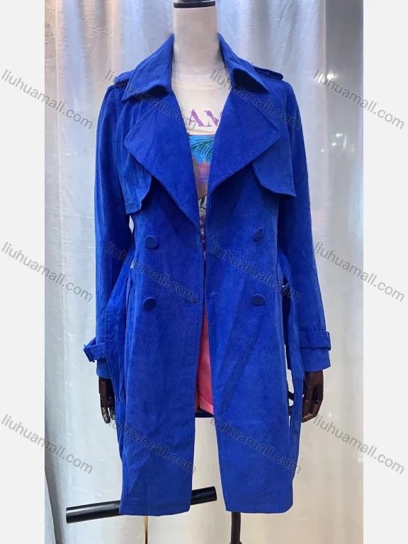 Wholesale Women's Lapel Straps Buttons Belted Plain Mid Length Trench Coat