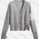 Wholesale Women's Casual V Neck Striped Button Down Knit Crop Cardigan Gray Clothing Wholesale Market Liuhua