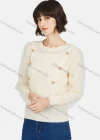 Wholesale Women's Casual Plain Ruffle Neck Clover Decor Mesh Long Sleeve Sweater - Liuhuamall