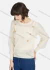Wholesale Women's Casual Plain Ruffle Neck Clover Decor Mesh Long Sleeve Sweater - Liuhuamall