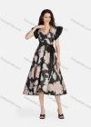 Wholesale Women's Casual Allover Print Elegant Wrap V Neck Butterfly Sleeve Ruffle Hem Midi Dress With Belt - Liuhuamall