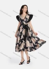 Wholesale Women's Casual Allover Print Elegant Wrap V Neck Butterfly Sleeve Ruffle Hem Midi Dress With Belt - Liuhuamall