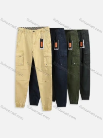 Wholesale Men's Casual Plain Multiple Pockets Button Closure Cargo Pants 8916#, LIUHUA CLOTHING WHOLESALE