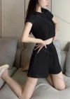Wholesale Women's Casual Plain Short Sleeve Drawstring Hooded Tops & Drawstring Shorts 2 Piece Set - Liuhuamall