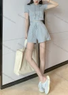 Wholesale Women's Casual Plain Short Sleeve Drawstring Hooded Tops & Drawstring Shorts 2 Piece Set - Liuhuamall