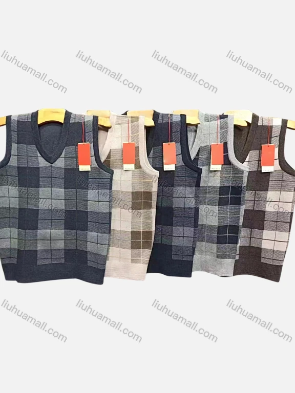 Wholesale Men's Casual Plaid Print V Neck Sweater Vest