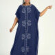 Women's African Plus Size Vintage Round Neck Robe Batwing Sleeve Floral Embroidery Plain Kaftan Dress 11# Clothing Wholesale Market -LIUHUA