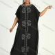 Wholesale Women's African Plus Size Vintage Round Neck Robe Batwing Sleeve Floral Embroidery Plain Kaftan Dress Black Clothing Wholesale Market Liuhua