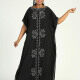 Women's African Plus Size Vintage Round Neck Robe Batwing Sleeve Floral Embroidery Plain Kaftan Dress Black Clothing Wholesale Market -LIUHUA