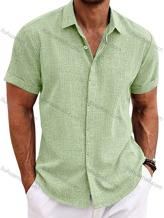 Wholesale Men's Casual Plain Collared Short Sleeve Button Down Shirt