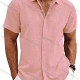 Wholesale Men's Casual Plain Collared Short Sleeve Button Down Shirt Pink Clothing Wholesale Market Liuhua