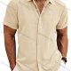 Wholesale Men's Casual Plain Collared Short Sleeve Button Down Shirt Khaki Clothing Wholesale Market Liuhua