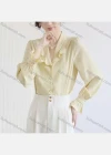 Wholesale Women's Casual Deep V Neck Long Sleeve Petal Cuff Button Down Plain Blouse 881411# - Liuhuamall