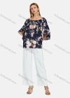 Wholesale Women's Casual Bateau Neck Butterfly Sleeve Floral Lace Up Blouse - Liuhuamall