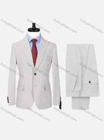Wholesale Men's Formal Lapel Button Striped Flap Pockets Blazer Jacket & Pants 2 Piece Set X7759#, LIUHUA CLOTHING WHOLESALE