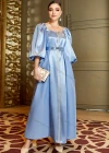 Wholesale Women's Elegant Muslim Islamic Button Decor Puff Sleeve Rhinestone Appliques Robe Dress BA3177# - Liuhuamall