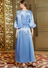 Wholesale Women's Elegant Muslim Islamic Button Decor Puff Sleeve Rhinestone Appliques Robe Dress BA3177# - Liuhuamall
