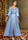 Wholesale Women's Elegant Muslim Islamic Button Decor Puff Sleeve Rhinestone Appliques Robe Dress BA3177# - Liuhuamall
