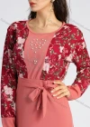 Wholesale Women's Long Sleeve Round Neck Floral Print Splicing A-line Maxi Dress With Belt - Liuhuamall