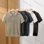 Wholesale Men's Casual Plain Hollow Out Collared Quarter Zip Short Sleeve Henley Shirt E77050# preview