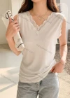 Wholesale Women's Casual Plain Ribbed Lace Trim Slim Fit Tank Top - Liuhuamall