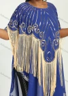 Wholesale Women's Muslim Sequin Scallop Edge Pullover Triangular Hem Sheer Mesh Cover Up Cloak - Liuhuamall
