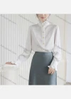 Wholesale Women's Elegant Long Sleeve Ruffle Neck Button Down Plain Shirts 659673# - Liuhuamall