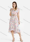 Wholesale Women's High Waist Allover Floral Print Wrap Cap Sleeve Midi Dress With Belted - Liuhuamall