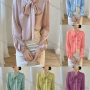 Wholesale Women's Elegant Satin Tie Neck Ruched Guipure Lace Plain French Blouse preview