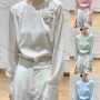 Wholesale Women's Elegant Chiffon Crew Neck Long Sleeve 3D Floral Decor Plain Blouse preview