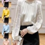 Wholesale Women's Elegant Satin Ruffle Neck Ruched Sheer Lace Plain Blouse preview